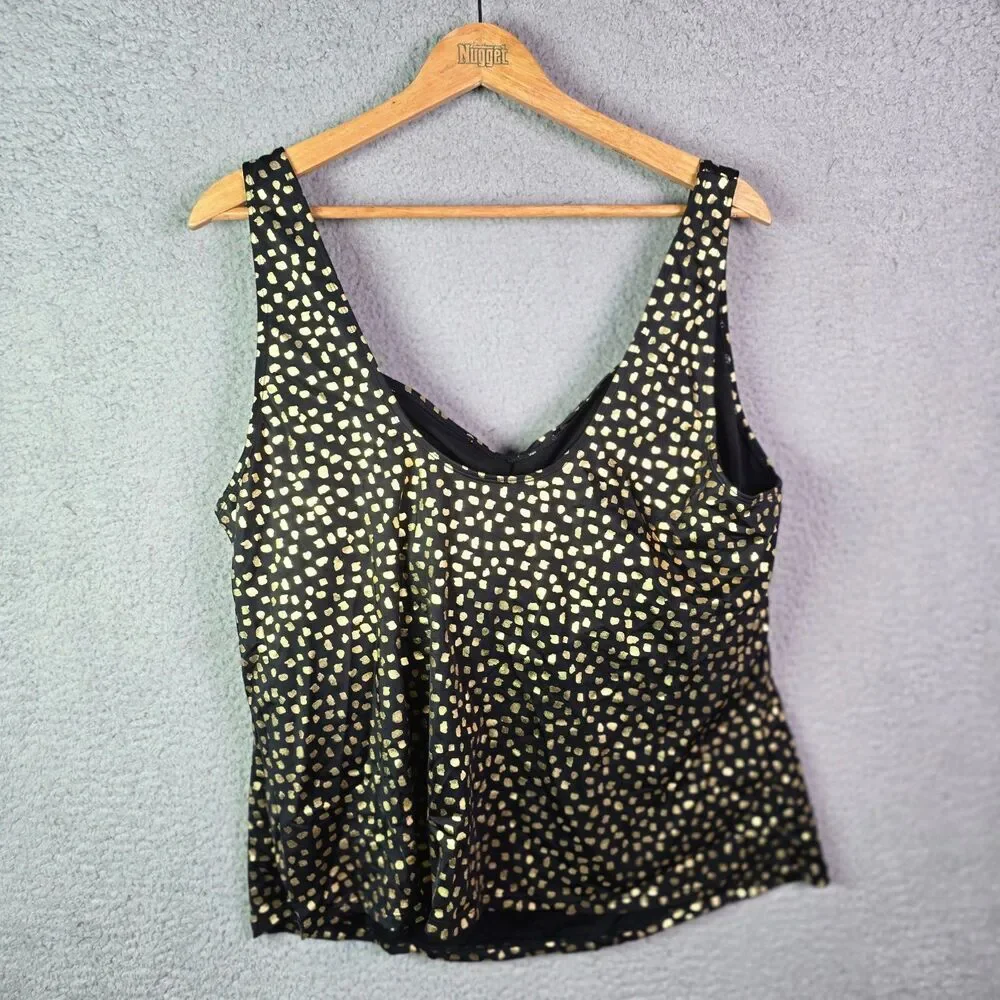 Swimsuits For All Tankini Top Black Gold 28 Ruched Supportive Swimwear New